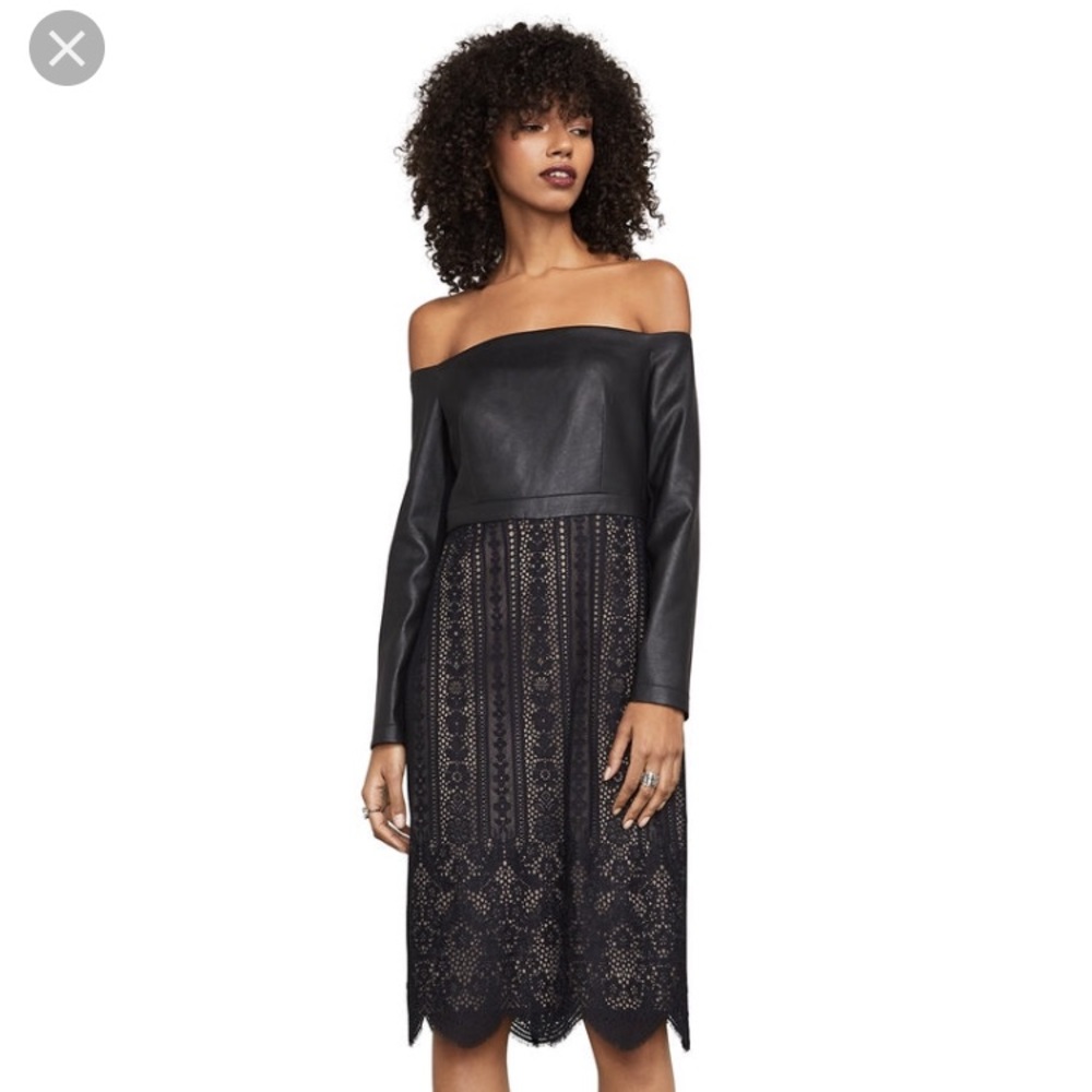 Stunning black leather and lace BCBG dress